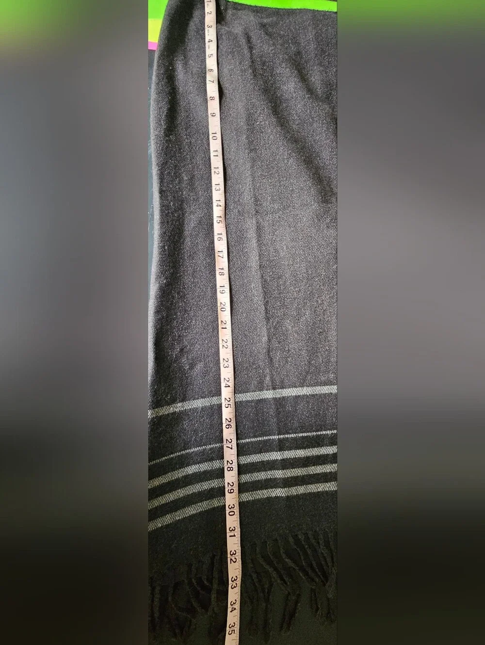 Vintage 90s Nine & Co Charcoal Gray Wool Blend Lined Maxi Skirt Fringe Hem Sz 14